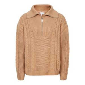 NWT Reiss Alexis Camel Cableknit Half Zip Jumper Sweater Size M